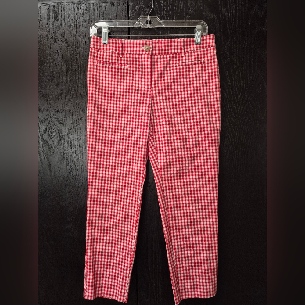 Ann Taylor Red White Matchstick Capri Pants Petite Size 2